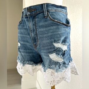 Mudd Sequins Pearls Lace Distressed Denim Cutoff Jean Shorts Womens M